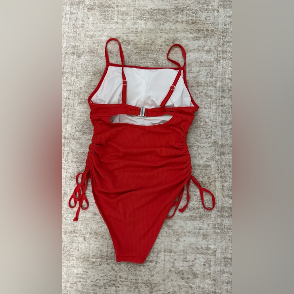 Red Ruched One-Piece Swimsuit - Picture 2 of 2
